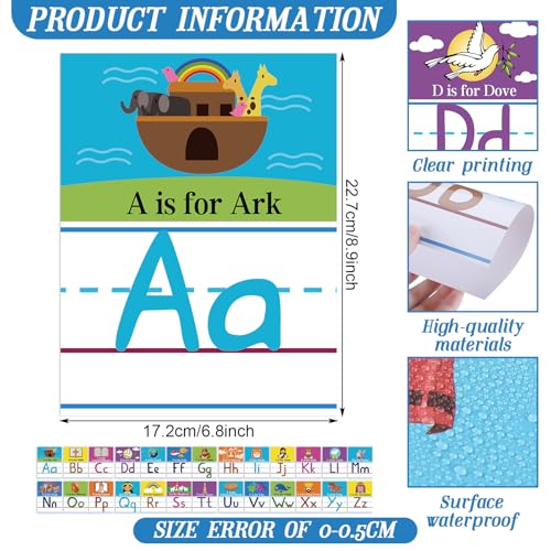 AmazingSpark 26 Pcs Bible Alphabet Flash Cards Christian ABC Cards