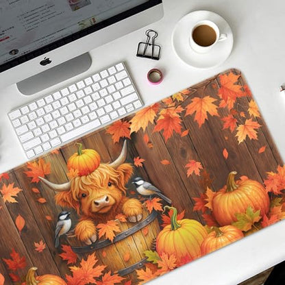 Britimes Large Mouse Pad, Mouse Pad, 31.5 x 15.7 Inch, Highland Cow Autumn - color: Highland Cow