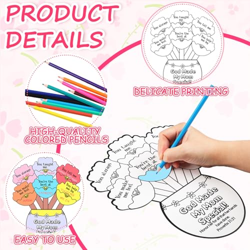 Dunzoom 48 Pcs Mother's Day Christian Crafts Color Your Own Sunday School Crafts with 12 Colored Pencils God Made My Mom Special Flower Pot Arts DIY Bible Religious Gifts Church Classroom Activities - style: Mother's Day