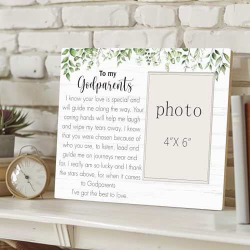 Godparents Gifts for Baptism Picture Frame, To My Godparents Wooden Photo Frame, Godparents Appreciation Thank You Gift Wood Picture Frame for Birthday, Tabletop Wall Display (4x6 Inch Photo) - color: Baptism-1