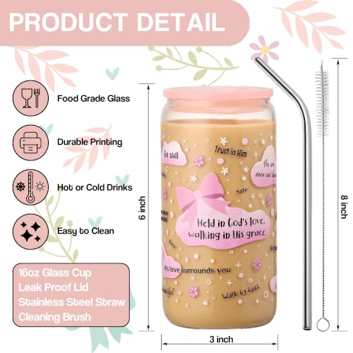 Christian Gifts For Women – Bible Verse Coffee Mug 16oz, My Daily Bible Affirmations Tumbler, Religious Gift & Bible Accessories for Sister, Iced Coffee Cups with Lid & Straw, Pink Bow Design - color: Pink bow