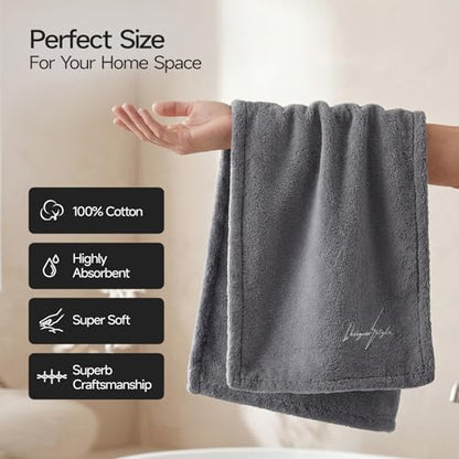REDKISS Gray Hand Towels, Soft & Absorbent 100% Cotton for Bathroom, Kitchen & Guest Use, 14" x 31", 2-Pack - color: Gray
