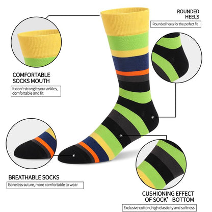 Men's Colorful Striped Dress Socks, 5-Pack Cotton, Sock Size 10-13 - color: Novelty Pattern Mix