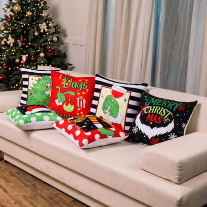 FuWeave 6 Pcs Christmas Pillow Covers 18 x 18 Inch Decorative Lime Green Red Xmas Pillow Cushion Case Pillowcase Square Christmas Pillow Covers for Home Sofa Couch Decorations(Ho Ho Ho) - style: Ho Ho Ho