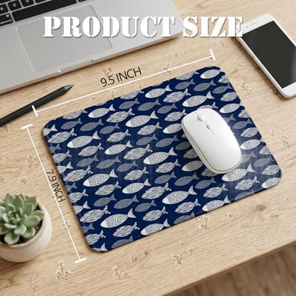 Navy Blue Fish Coastal Beach Mouse Pad, Nautical Ocean Fish Sea Life Mouse Pad for Lake Beach House Office Computer Laptop Desk Accessories, 9.5x7.9 Inch - color: Navy Blue