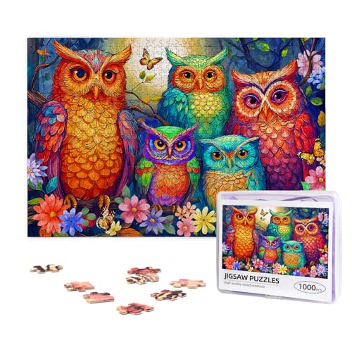 Owl Jigsaw Puzzles for Adults 1000 Pieces Flower Owl Painting Wooden Jigsaw Puzzle Colorful Animal Owls Puzzle for Family Friends Challenging Game Home Decor - color: Owl, size: 1000PCS