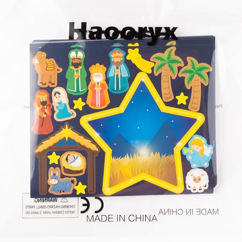 Haooryx Xmas Nativity Scene Stickers Make Your Own Jesus Birth Paper Craft - style: 40Pcs Jesus Birth