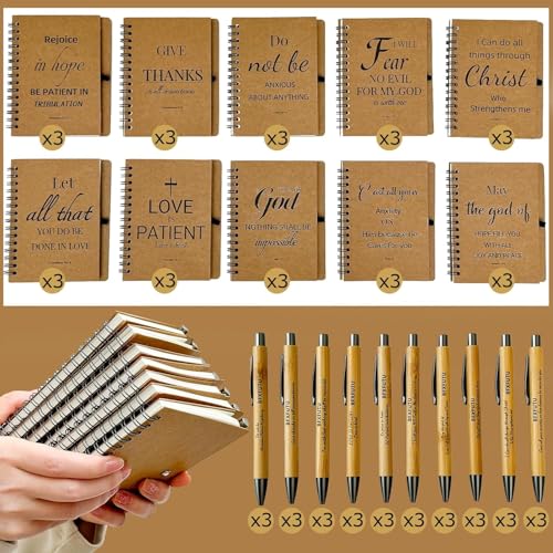 BFXFUTU 60pcs/30Bulk Christian Gift Spiral Notebooks with Bible Bamboo Pen Prayer Journal for School Office Believers Staff Inspirational Diary Mini Notepad Gift Inspirational Thank You Set (60) (60)