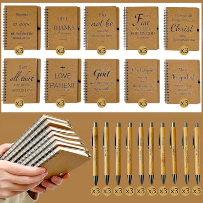 BFXFUTU 60pcs/30Bulk Christian Gift Spiral Notebooks with Bible Bamboo Pen Prayer Journal for School Office Believers Staff Inspirational Diary Mini Notepad Gift Inspirational Thank You Set (60) (60)