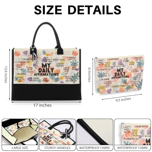 jeilink Inspirational Religious Gifts Boss Mom Birthday Christmas Tote Bag Canvas Reusable Grocery Beach Tote Black Pink - color: Daily Affirmations 1712