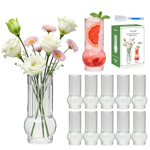 6.5Inch Drinking Glasses for Home Decor,12pcs Fluted Glass Vase Set - size: Ribbed Juice Vase-12PCS