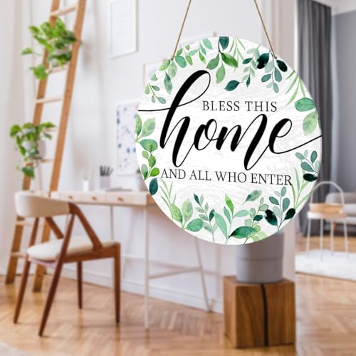 Home Door Sign Decor, Farmhouse Home Welcome Sign for Front Hallway Door Decoration, Funny Welcome Home Hanging Sign Decor, Bless This Home And All Who Enter