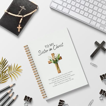 Poecinvi Sister in Christ Christian Notebook Journal for Women, Floral Cross Bible Verse Notebook, Faith Based Gift for Women Friend, Spiral Notebook 5.5x8.3 Inch - color: To My Sister in Christ