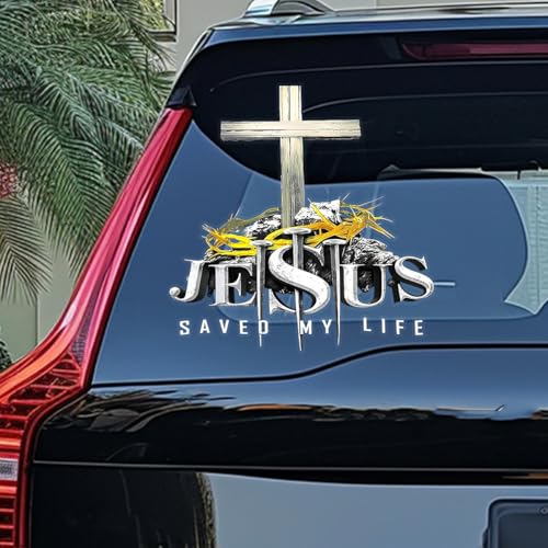 Generic Jesus Saved My Life Decal Jesus God Christian Cross Sticker Car Decoration Gift for God Lovers Car Decal for Car Truck Motorcycle Window Bumper Wall Decor (9x9 inches) - size: Large | 9 x 9 inches