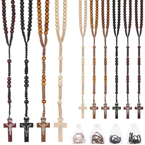 Wooden Rosary Beads Bulk,Wood Rosarios Catolicos with Jesus Holy Cross,First Communion Rosary Bulk Wooden Rosaries in Bulk With Organza Bags Rosary Catholic Baptism Church Present for Men Women - color: 48 pcs