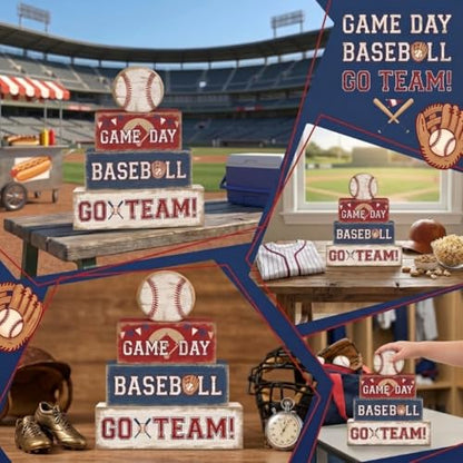 Britimes Tiered Tray Decor Set, 4 Pack, Wooden Table Sign, Baseball Sports - style: Sports Baseball