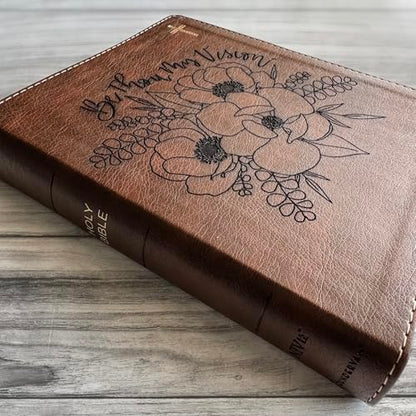 JOY CREATIVE NIV Journaling Bible | Brown With Gold Cross | Be Thou My Vision With Flowers | Includes Option to add Engraved Name | Personalized and Customizable Gift