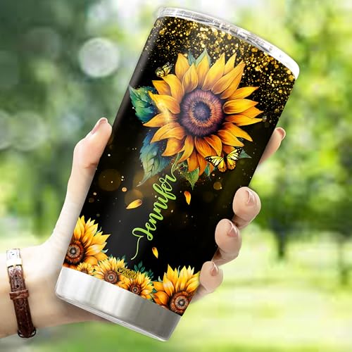 Personalized Sunflower Tumbler Gifts for Women Floral Cup Insulated Stainless Steel 20oz With Lid Travel Coffee Mug Gift for Mom Daughter Sister Friends Wife - color: Sunflower