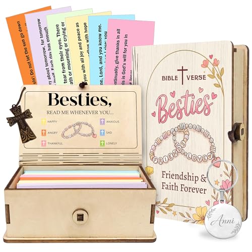 Personalized Bible Verse Box for Best Friends, 150 Color-Coded Scripture Cards, Custom Name with Keychain, Christian Friendship Gift for Women, Daily Encouragement Keepsake, Graduation Gifts - color: Besties