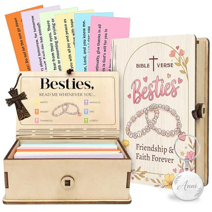 Personalized Bible Verse Box for Best Friends, 150 Color-Coded Scripture Cards, Custom Name with Keychain, Christian Friendship Gift for Women, Daily Encouragement Keepsake, Graduation Gifts - color: Besties