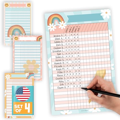 Attendance Chart for Classroom -4pc Laminated Chore & Reward Chart for Kids - color: Retro Colorful