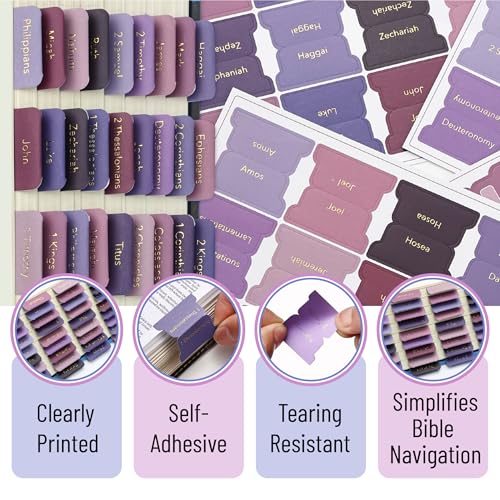 Mr. Pen- Bible Tabs, 75 Tabs, Berry Bloom, Gold Foil Embossed Lettering - color: Berry Bloom