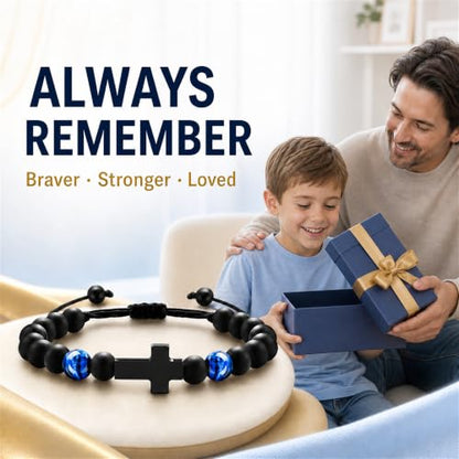 Boys Cross Bracelet, Adjustable Tiger Eye Bead Bracelet - color: B-Always Remember