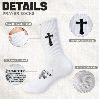 3 Pairs Unisex Cross Socks,Gifts for Christian: Easter Christmas - color: 2 Timothy 1:7 - White