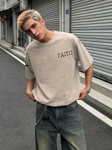 Christian Shirt for Men Jesus Loves You Shirt Oversized Acid Wash Tops - color: Apricot-d, size: Medium