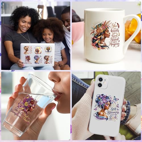 Rngmsi UV DTF Cup Wrap - 20 Pcs Motivational Black Women UV DTF Stickers, Inspirational Affirmation Prayer Themed Waterproof UVDTF Transfer Decals for 16 oz Glass Cups Mug DIY Crafts - style: Motivational Black Women