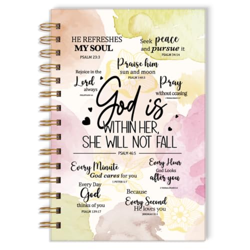 Zaamwoyy Christian Notebook for Women, Boho Flower Prayer Journal for Women God Is Within Her She Will Not Fall, Cute Bible Verse Notebook for Girls Teen Daughter Christian Gifts