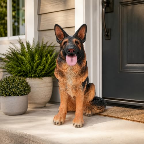 Realistic Large German Shepherd Dog Garden Statue, Finely Sculpted Lifelike Black and Tan Upright Sitting Dog Figurine, Weather-Resistant Outdoor Sculpture for Yard, Lawn and Pet Memorial Gift - color: German Shepherd Upright Sitting