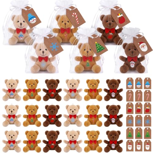Poen 18 Set Christmas Mini Plush Bears Gift 4" Brown Stuffed Animals - color: Brown, style: Christmas
