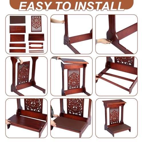 Colingmill Tree of Life Church Prayer Bench Stool Wooden Padded Kneeler with Shelf and Cushion Prayer Kneeler for Home Church Religious Gifts, 24 x 22 x 32 inches(Walnut Color)