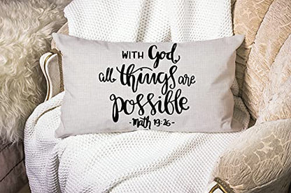 Smooffly Bible Verse Pillow Case,Religious Christian Hope with God All Things are Possible Quote Cotton Linen Throw Lumbar Waist Pillow Case Cushion Cover Home Office Decorative Oblong 12 X 20 Inches - color: Md009