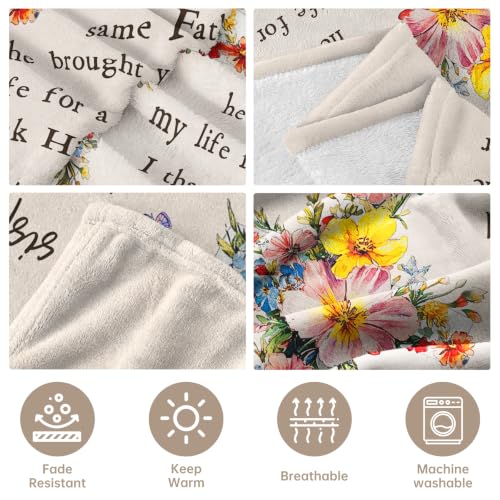 Christian Gifts for Women, Sister in Christ Floral Cross Blanket - color: Cream