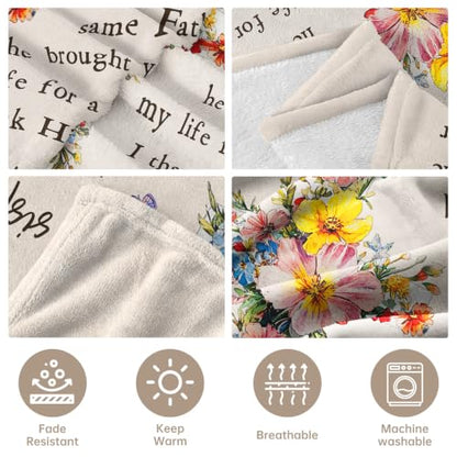 Christian Gifts for Women, Sister in Christ Floral Cross Blanket - color: Cream