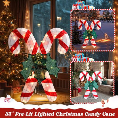 4 FT Lighted Christmas Candy Cane, Pre‑Lit Outdoor Yard Decor - size: 35.04''*29.53''