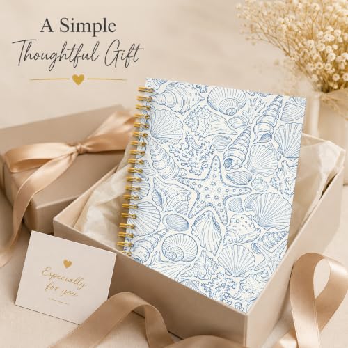 JMICTUB Blue Coastal Beach Spiral Notebook 5.5x8.3, Ocean Nautical Seashell Starfish Marine Biology Hardcover Lined Journal - color: Spiral notebook-15