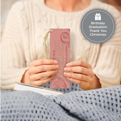Christian Art Gifts Faux Leather Bookmark: Everything Through Christ - color: Pink/Through Christ