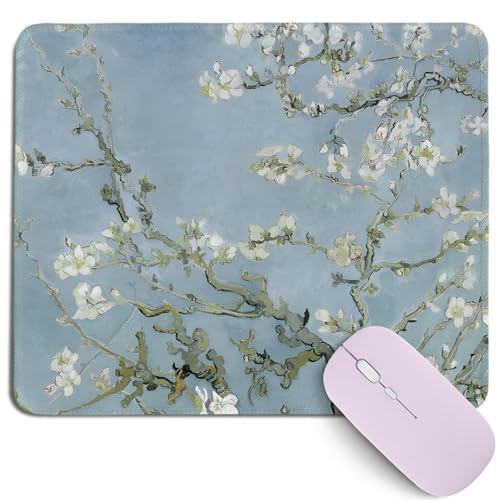 Retro Chinoiserie Blue Flower Mouse Pad,Spring Floral Desk Mat for Computers Laptop,Vintage Floral Desk Pad for Office Home Dorm Decor,Girly Mouse Pads,10.2x8.2Inch - color: Apricot Flower