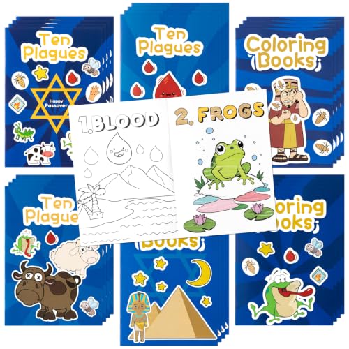 24Pcs Passover Coloring Books for Kids Bulk Ten Plagues Mini Coloring Booklet Pesach Jewish Holiday DIY Educational Art Drawing Book with for Jewish Pesach Seder Party Favors Goodie Bag Filler - style: Passover