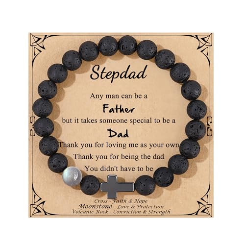 JoycuFF 𝗖𝗵𝗿𝗶𝘀𝘁𝗶𝗮𝗻 𝗚𝗶𝗳𝘁𝘀 𝗳𝗼𝗿 𝗠𝗲𝗻 𝗠𝗼𝗼𝗻𝘀𝘁𝗼𝗻𝗲 𝗖𝗿𝗼𝘀𝘀 𝗕𝗿𝗮𝗰𝗲𝗹𝗲𝘁𝘀, Christmas Stocking Stuffers Inspirational Gifts for Teens Men Cross Bracelets with Card - color: Step Dad Gifts