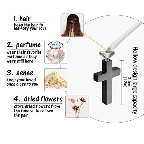 Cremation Cross Necklace for Ashes Stainless Steel Cross Urn Necklace Ashes Holder Memorial Jewelry-In Loving Memory - color: Black, style: Non-customize