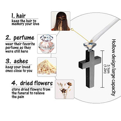 Cremation Cross Necklace for Ashes Stainless Steel Cross Urn Necklace Ashes Holder Memorial Jewelry-In Loving Memory - color: Black, style: Non-customize