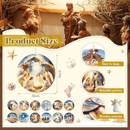 36 Pcs Nativity Ornaments Bulk for Christmas Tree, Wooden Ornaments Bulk