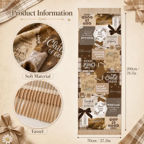 The Virgin Mary Bible Verse Shawls for Women, Catholic Christian Blanket Scarf Gifts or Mom Teacher Christmas - color: Brown Beige