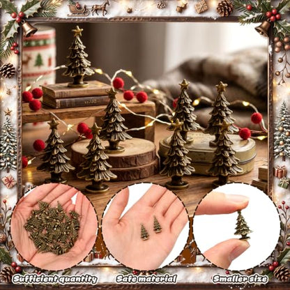 Civaner 50 Mini Brass Christmas Tree Figurines, Tiny Christmas Decor - style: Christmas Tree