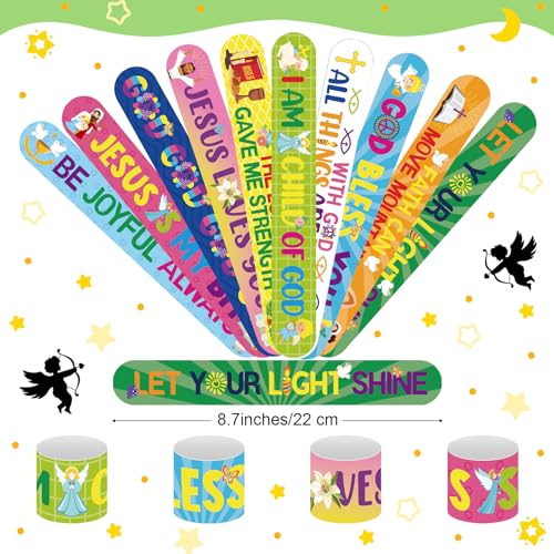 Frienda 20 Pcs Christian Party Favors Includes 10 Bible Verse Drawstring Backpack Bags and 10 Religious Slap Bracelets for VBS Birthday Gifts Church Sunday School Prizes Supplies(Classic) - style: Classic