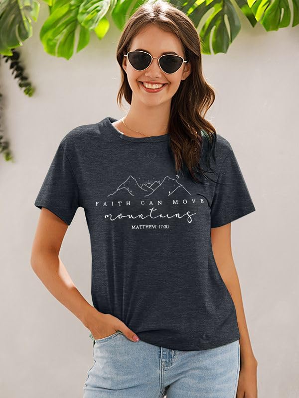 FAYALEQ Womens Christian Shirt Faith Can Move Mountains T Shirts Faith Tee - color: Gray, size: X-Large